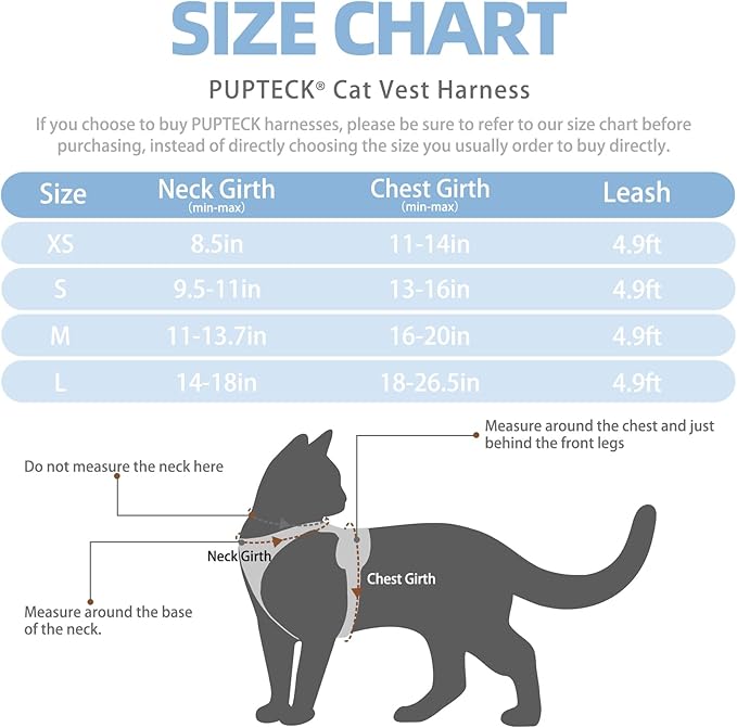 PUPTECK Cat Harness and Leash Set Escape Proof Reflective Cat Walking Harness Adjustable Soft Breathable Mesh Vest for Small Pets, Sky Blue, XS