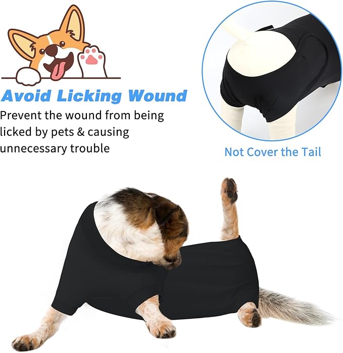 2 Packs Breathable Cotton Dog Recovery Suit for After Neuter Spay Abdominal Wounds Protector, Professional Anti-Licking Onesies for Male Female Pets Surgery Bandages, L Black Grey Pure