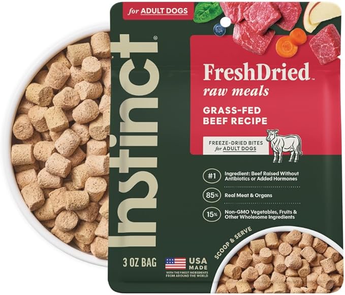 Instinct FreshDried Bites, Natural Freeze-Dried Dog Food, Grain-Free - Grass-Fed Beef, 3 oz. Bag