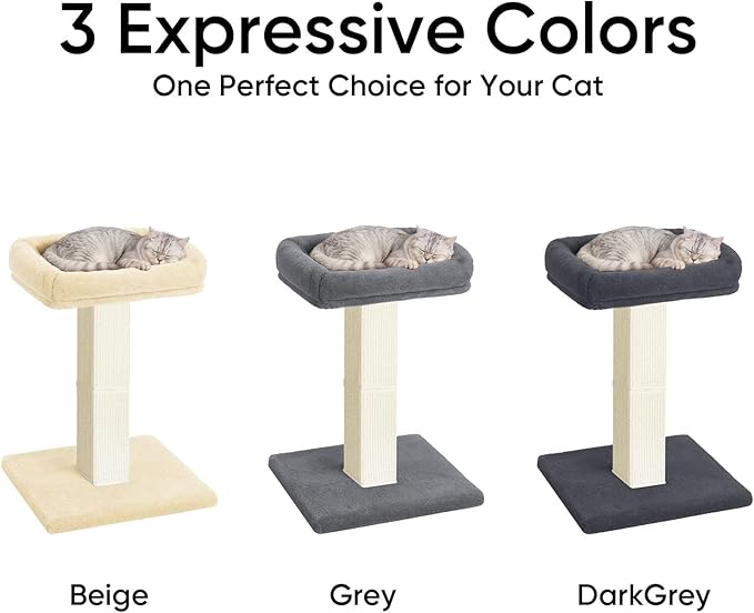 AGYM Cat Scratching Post, 32”Cat Scratcher with Large Plush Perch, Sisal & Carpet Scratching Post, Vertical Posts with Elevated Bed for Indoor Cats, Removable& Washable Cover, Darkgrey