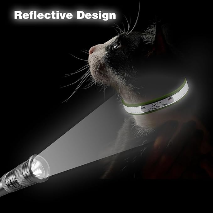 Personalized Reflective Cat Collars with Name Tag and Plated,Engraved Custom Cat Collar with Name and Phone,Kitten Collar with Safety Buckle Adjustable for Cats and Kitten(Pink)