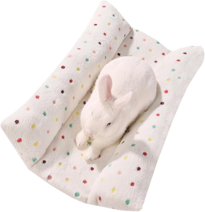24x16 in Rabbit Bed Large Size - Warm & Comfortable Plush Rabbit Mat Pad with Star Pattern, Double-Sided Flannel Pet Pad Cozy Fleece Bedding for Bunnies, Guinea Pigs, Small Animals, White
