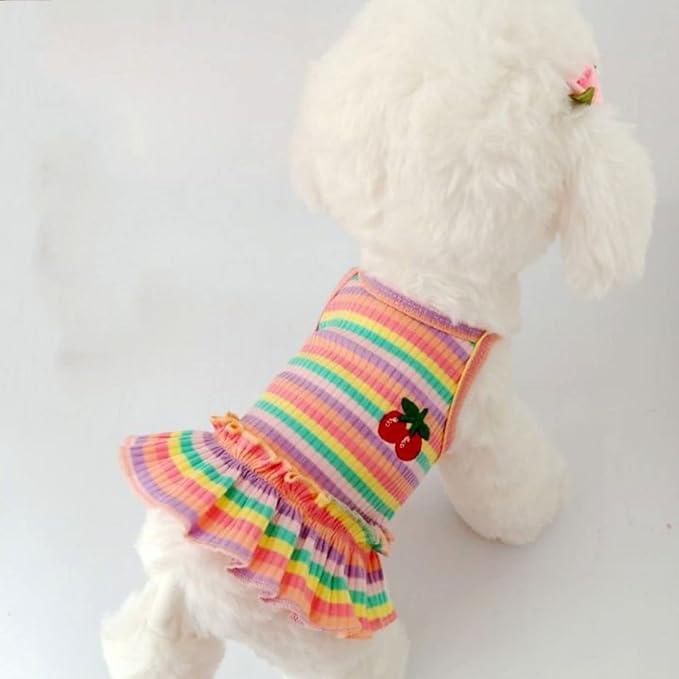 Dog Rainbow Stripe Dress Summer Cat Outfits Soft Breathable Cotton Outfits Clothes for Small Medium X-L XX-L Girls Puppy Lightweight Pet Dresses
