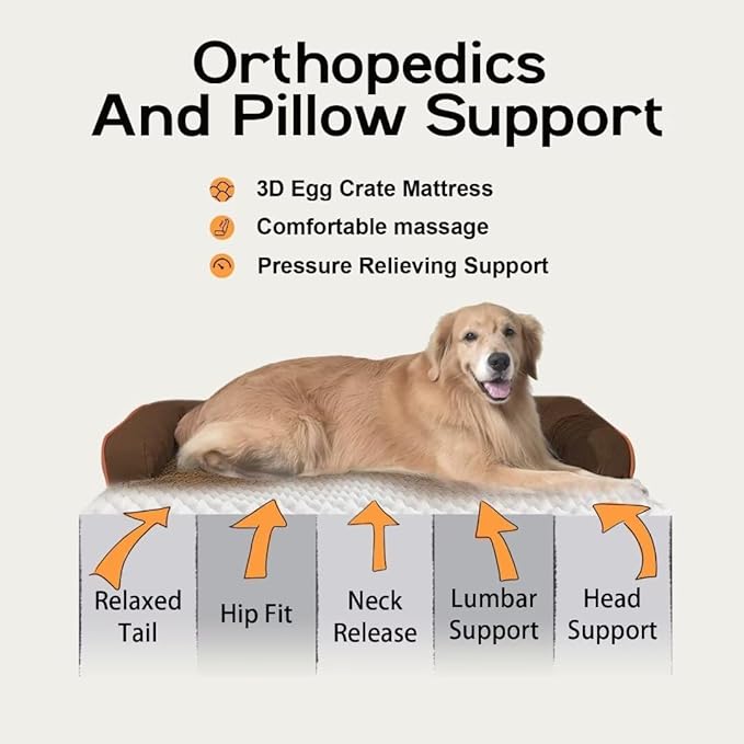 Large Dog Bed Orthopedic Washable - Extra Large XXXLarge Dogs, Orthopedic Coffee Jumbo Dog Bed with Waterproof Cover and Removable Egg Foam, Couch Bed Bolster