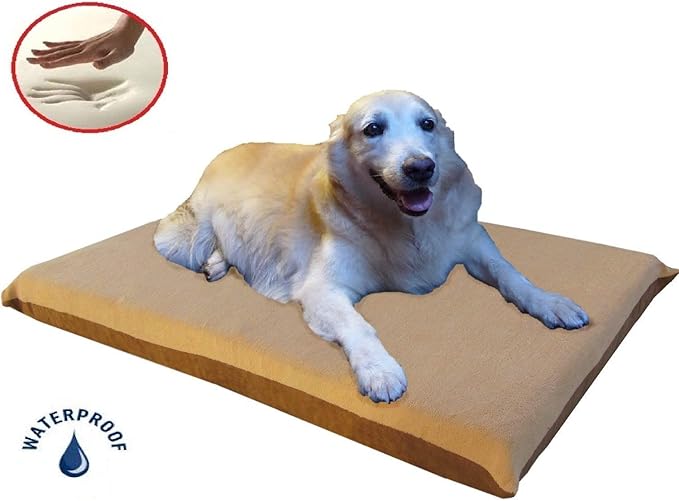 41"X27"X4" Beige Color Orthopedic Waterproof Memory Foam Pet Pad Bed for Medium Large Dog Crate Size 42"X28" with 2 External Covers