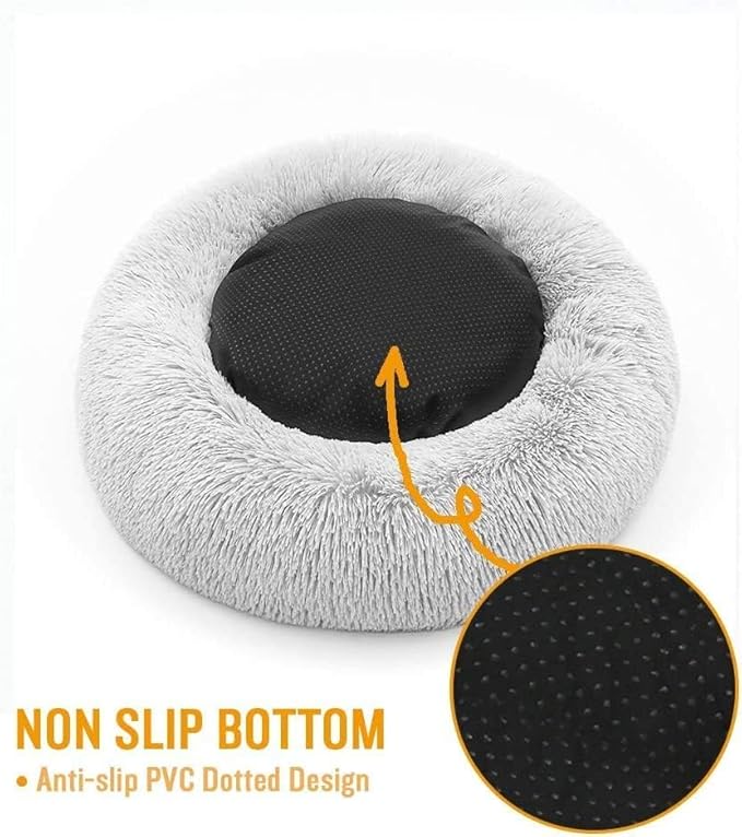 Cat Beds for Indoor Cats - Cat Bed Washable 20 inches, Dog Beds for Small Medium Dogs, Anti Anxiety Round Fluffy Plush Faux Fur Pet Bed, Thick Bottom (Light Grey, Medium)