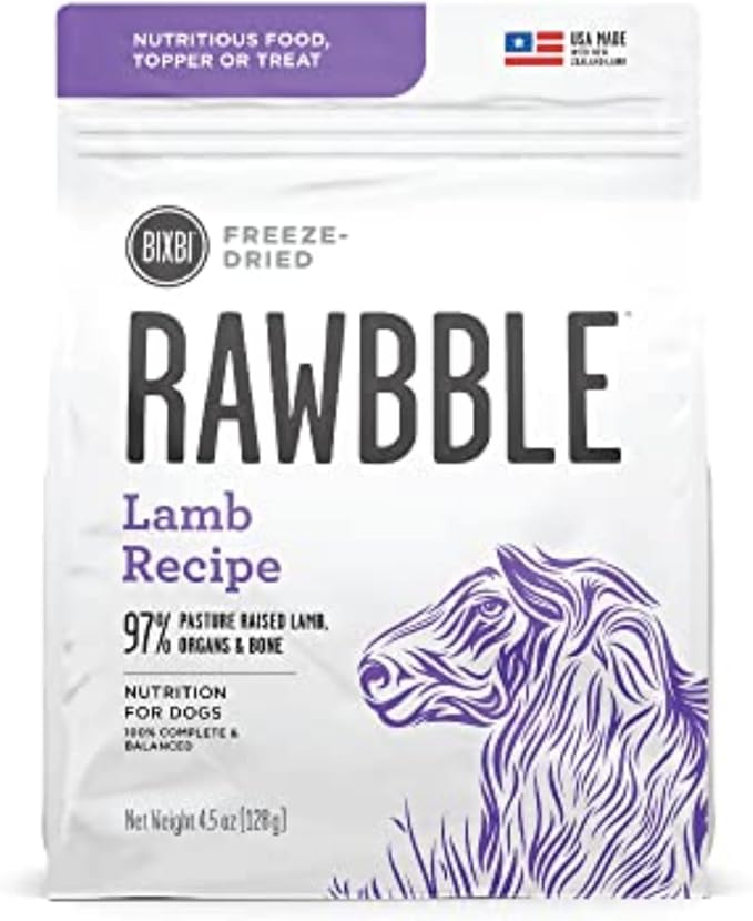 BIXBI Liberty Freeze-Dried Dog Food Topper & Treats, Lamb – 97% Meat & Organs, No Refrigeration – USA Made, 4.5 oz