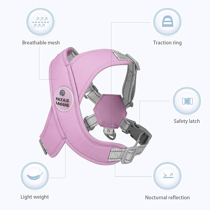 Patas Lague Dog Harness with Leash Set Adjustable Soft Padded Step-in Dog Vest No Choke No Pull Reflective for Small Medium Pets with Poop Bags and Dispenser, Solid and No-chew, Purple M