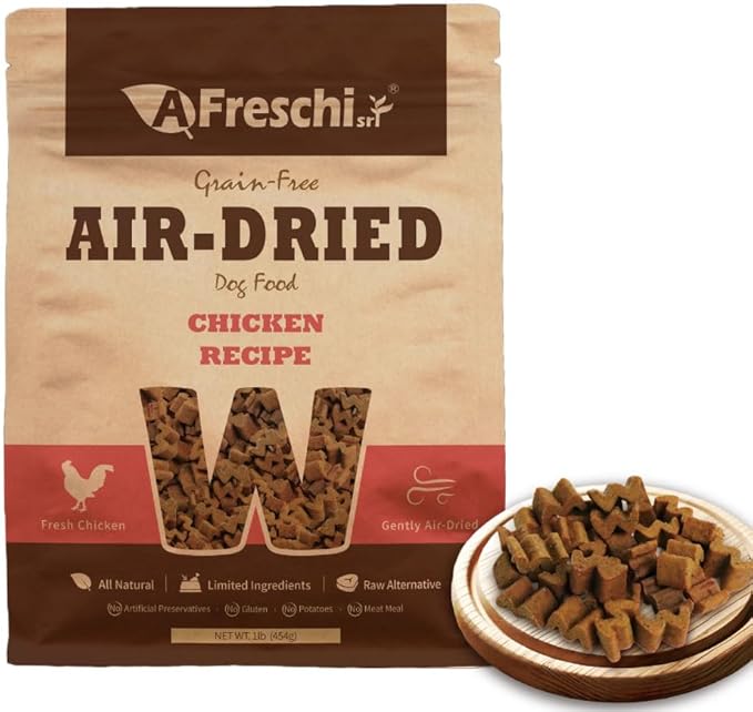 A Freschi srl Air-Dried Puppy & Adult Dog Food - Real Chicken Recipe | Grain-Free | High-Protein for Toy, Small & Large Breeds | Ideal for Picky Eaters, 1 lb Starter Bag