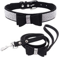 Black Bling Dog Collar and Leash Set with Bow Tie, Rhinestone Dog Collar with Bowtie Crystal Diamond Girl Dog Collars for Small Medium Large Female Pet Dogs, M