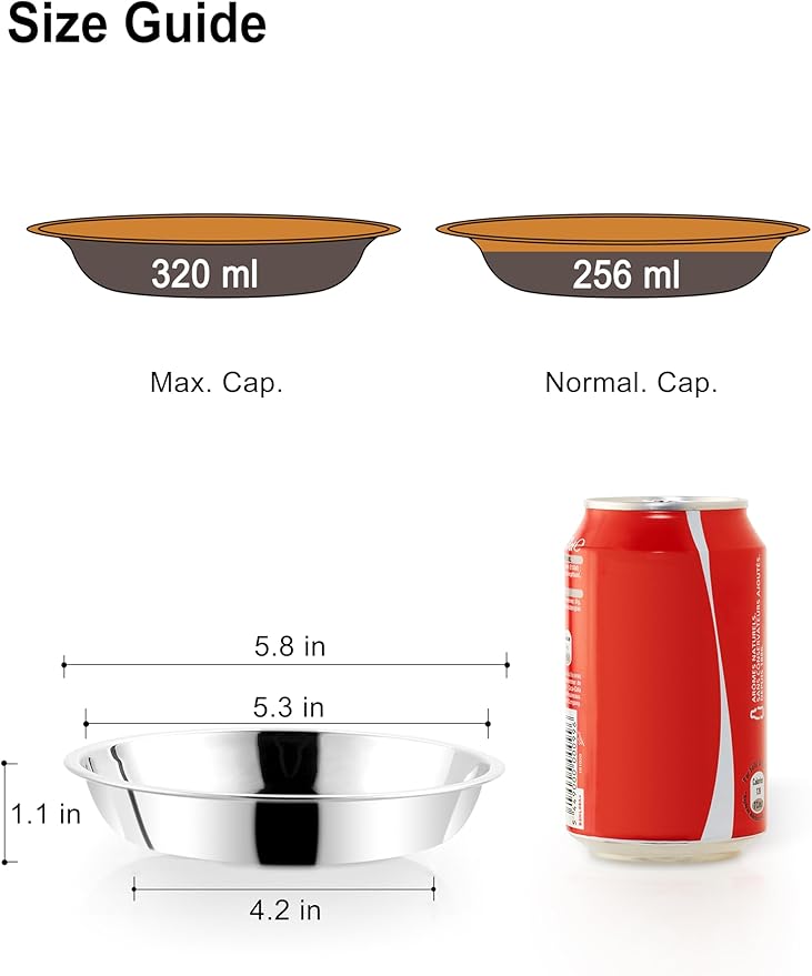 VENTION Small Shallow Cat Food Bowls, Outer Dia. 5.8 in Whisker Fatigue Cat Bowl, Stainless Steel Cat Food Dish for Indoor Cats, Set of 6 Replacement Cat Bowls for Raised Station(10.8 Fl.oz)