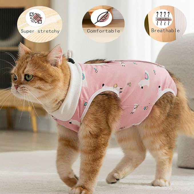 Cat Recovery Suit Female Kitten Onesie for Cats After Surgery Female Spay Surgical Abdominal Wound Skin Diseases Cone Collar Soft Alternative Wear (Alpaca, L)