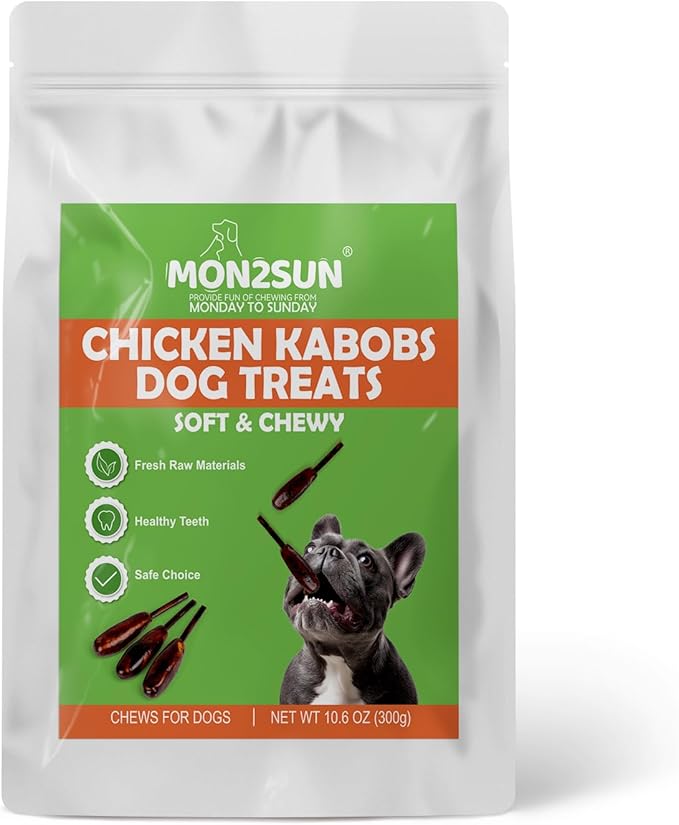 MON2SUN Dog Treats 5 Inch Chicken Kabobs Treats, Rawhide-Free, Easy to Digest, Low Fat for Small Dogs, 10.6 oz (10 Count)