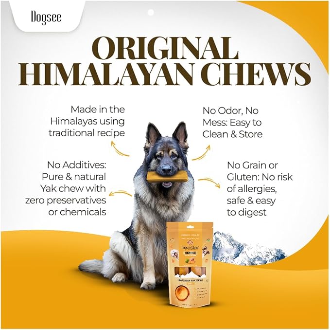 Dogsee Himalayan Yak Cheese Dog Chews with Turmeric/Curcumin 2lb (Large - 8 Chews) | Dog Treats Healthy | Hip & Joint Health Support for Dogs | Long Lasting Dental Treats