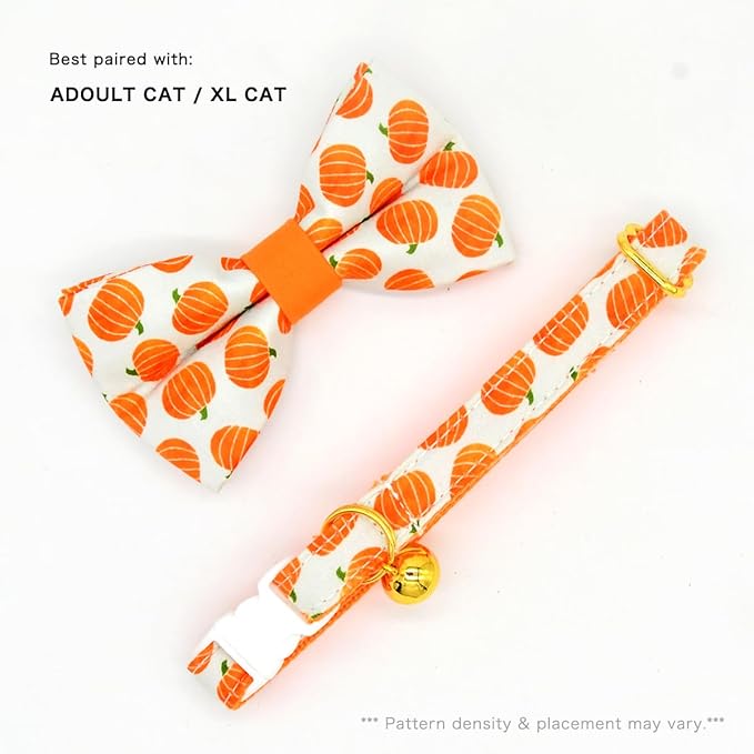 Pumpkin Cat Collar Bow Set, Halloween Accessory, Wedding/Birthday Breakaway Collar Bowtie for Kitten