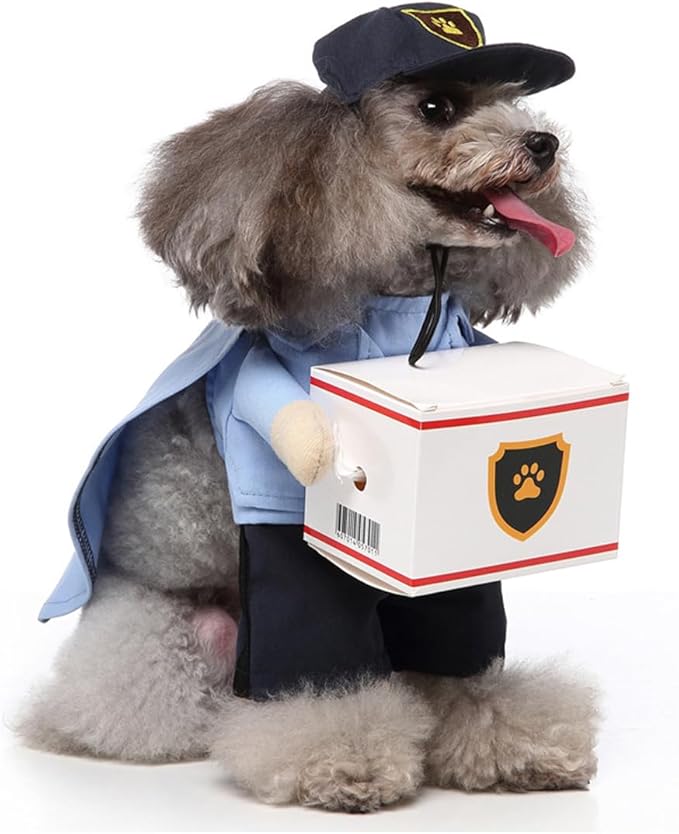 Puppy Courier Dog Costume, Pet Cosplay Clothes Halloween Christmas Funny Party Costume for Cats and Small Dogs (Medium, Sky Blue)