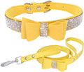 Yellow Diamond Dog Collar and Leash Set with Bow Tie, Bling Rhinestone Kitten Collar with Bowtie Crystal Girl Puppy Collars for XXS Xs Small Medium Large Female Dogs Pet Cats, XXSmall
