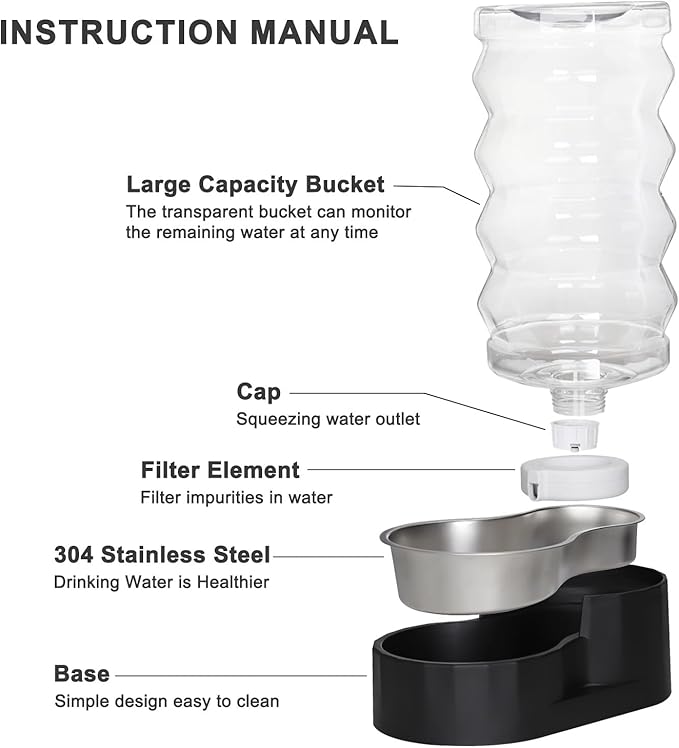 RIZZARI 9L Dog Water Dispenser: Black Stainless Steel Automatic Gravity Feeder - Helps Prevent Urinary Stones - Ideal for Active Dog Owners & Multi-Dog Homes-Perfect for Home -Garage & Balcony Use