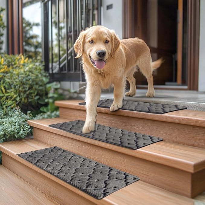 Aucuda 2pcs 8.5" x 30" Stair Treads for Elders and Dogs on Wooden Steps Indoor, Winter, Non Slip Stair Runner Rug Ice Insulation with Rubber Backing, Knot Staircase Mat Carpet for Outdoor Grip.