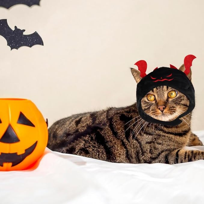 ALIBBON Cat Halloween Devil Costume Dog Halloween Devil Hat Pet Headdress for Halloween Party Adjustable Devil Cap Black Devil Hat Dress Up for Puppy Kitty Halloween Cosplay Costume