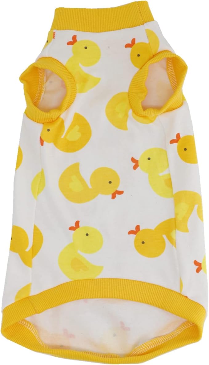 Sphynx Hairless Cat Summer Cotton T-Shirts Cat Vest Pet Clothes,Round Collar Vest Kitten Shirts Sleeveless, Cats & Small Dogs Apparel (Small, Yellow Ducks)