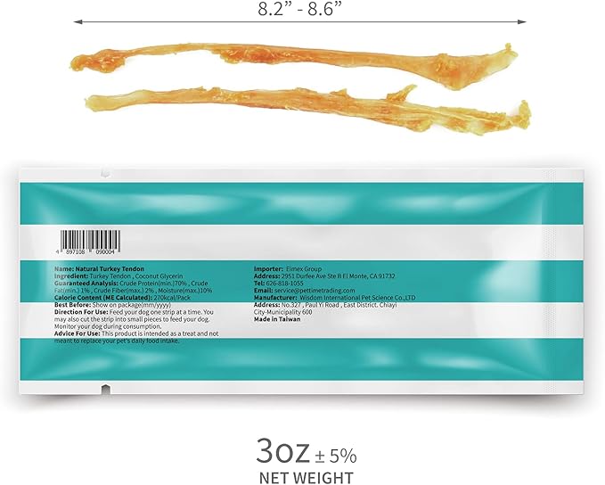 PAPILUX Turkey Tendon for Dogs, Hypoallergenic, All Natural Easily Digest Dog Chew Treat