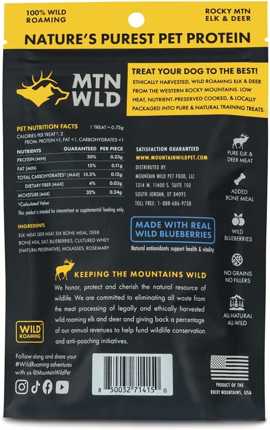 High Country Wild Blueberry Elk & Venison Training Dog Treats - Natural Grain-Free Puppy & Dog Snacks - Protein for Training & Reward - No Fillers, No Artificial Preservatives, 4oz 1 Pack
