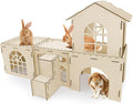 YUEPET Extra Large Wooden Bunny Castle, Ventilated Rabbit Castle Hideaway with Stairs, Detachable Small Animal Hideout & Habitats for Indoor Outdoor Dwarf Rabbits Bunnies to Hide & Play