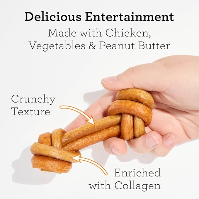 DreamBone CollaYUMS Knots Plus Collagen Chews for Dogs, 14 Count, Treat Your Dog to Rawhide-Free Chews Made with Chicken, Vegetables and Peanut Butter