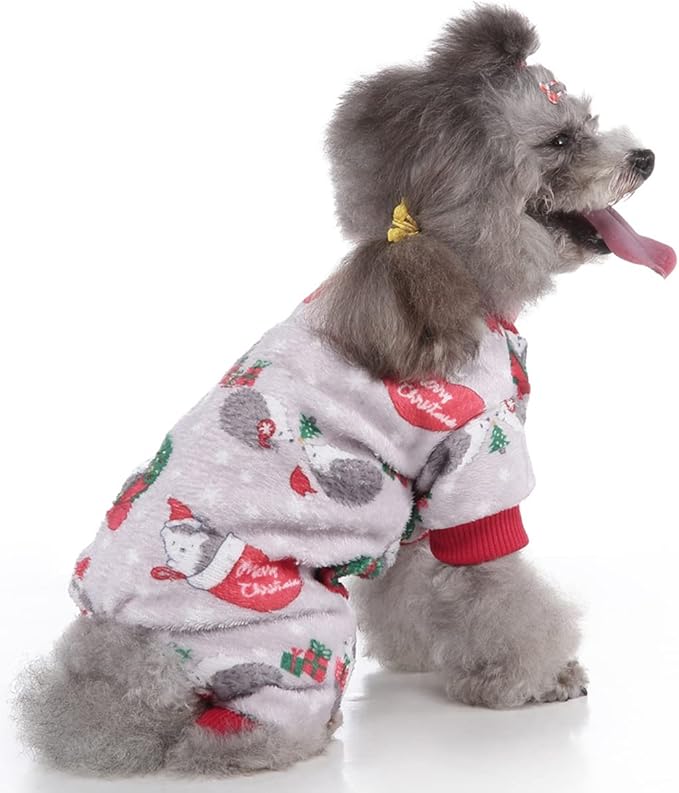 XIAOYU Christmas Dog Pajamas Soft Warm Pet Clothes Cat Apparel Winter Holiday Costumes for Small Dog Cat, Hedgehog, M