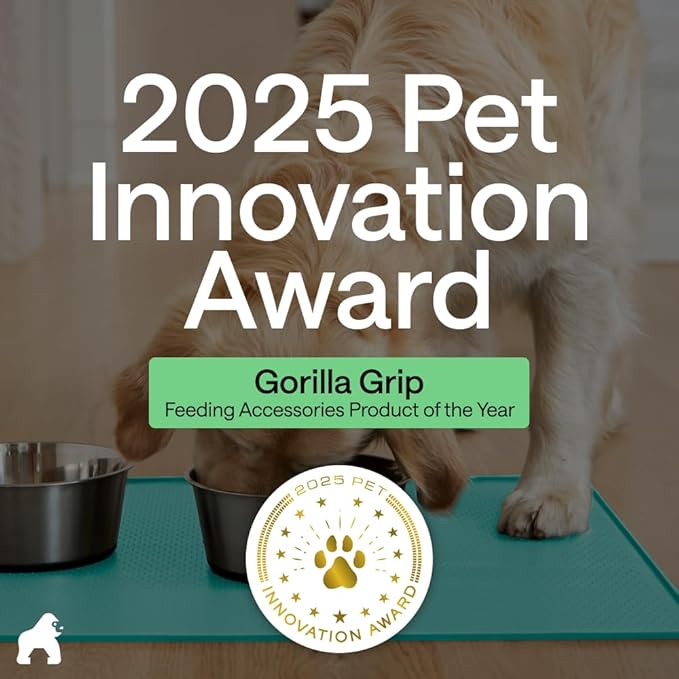GORILLA GRIP 100% Waterproof Raised Edge BPA Free Silicone Pet Feeding Mat, Dog Cat Food Mats Contain Spills Protects Floors, Placemats for Cats and Dogs Water Bowl, Pets Accessories 23x15 Turquoise
