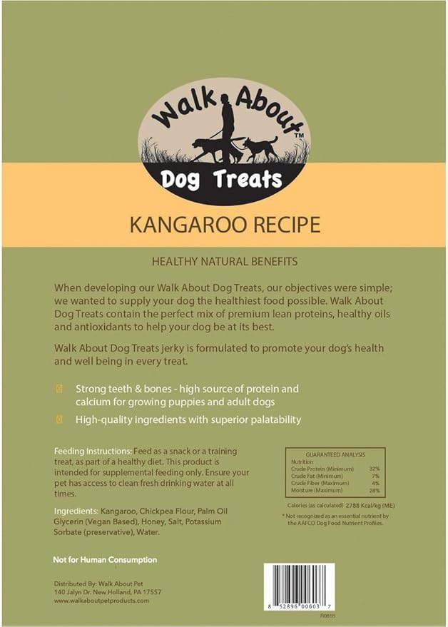 Walk About Pet, WA10003, Dog Jerky Treats, Grain-Free, Gluten-Free, Single Source Protein, Kangaroo Recipe, Resealable Pouch, 5.5 Ounces
