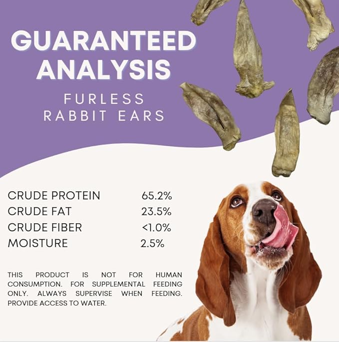Freeze Dried Rabbit Ears Dog Treats - Furless Rabbit Ears for Dogs & Cats - Healthy Dog Treats - High Value - Single Ingredient- Crunchy