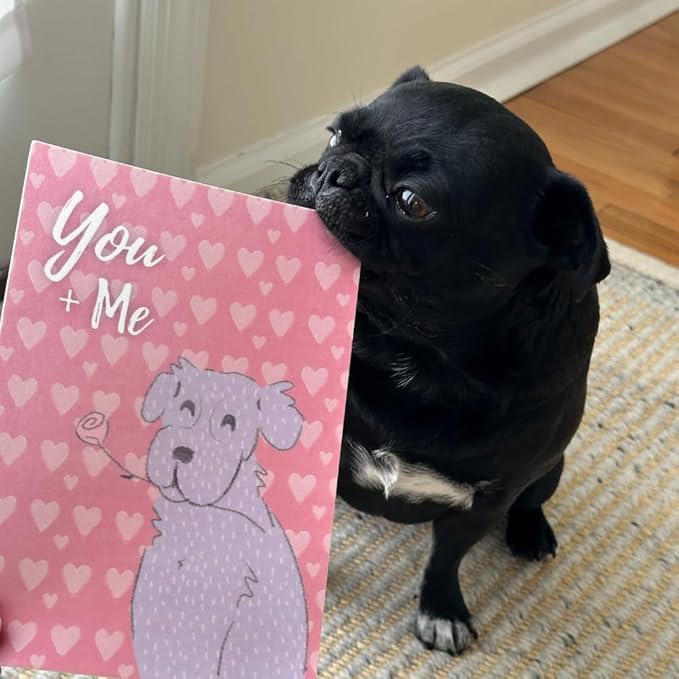 Poochie Post Holiday Edible Greeting Card for Dogs, Bacon-Flavored Valentine's Day Dog Treat Gift with Edible Ink Pen, "You + Me" Design, Gluten & Grain Free, Made in USA