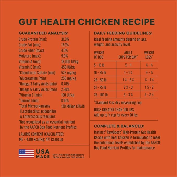 Instinct RawBoost Gut Health, Natural Dry Dog Food with FreshDried Raw, High Protein, Grain-Free Recipe - Real Chicken, 3.5 lb. Bag