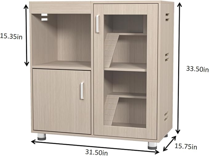 Hamster Cage Furniture with Storage Cabinet, House for Rat Chinchilla, 4-Tier Wood Habitat with Small Animal Cage for Rat, Hedgehog,Chinchilla with Openable Top (Wood)