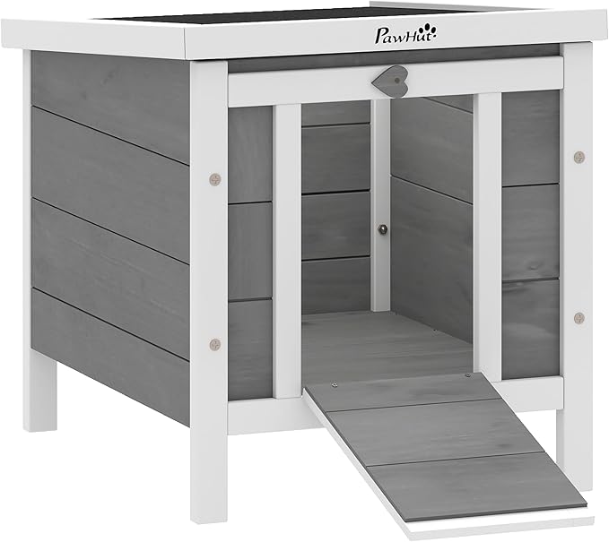 PawHut Small Wooden Rabbit Hutch Bunny Cage Guinea Pig Cage Duck House Dog House with Openable & Waterproof Roof, for Rabbits, Chickens, Ducks, Gray