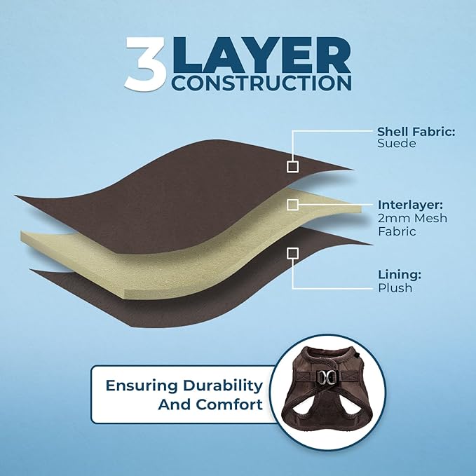 Best Pet Supplies - All Weather Plush, Reflective, No Pull Harness for Small, Medium Dogs, Cats - Secure with Hook & Loop Fastener, Buckle, Double D-Rings - Chocolate Suede, XL