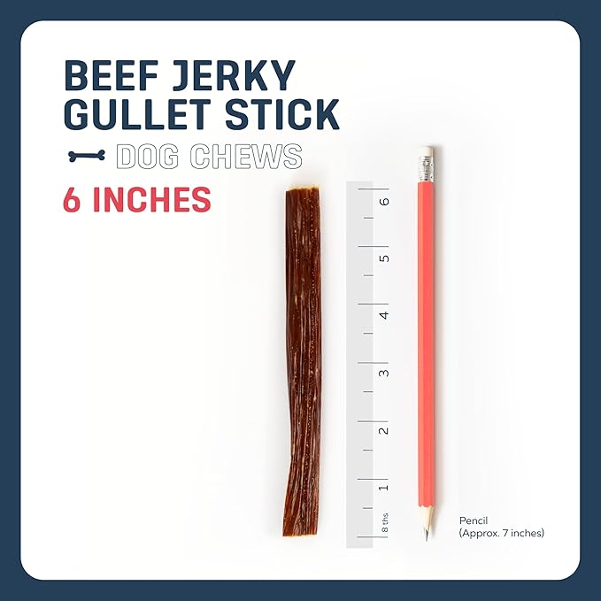 Big Lu - 6-Inch Beef Jerky Sticks for Dogs, 6 Count, All-Natural Beef Gullet, Grass-Fed Jerky Chews, Fully Digestible, High-Protein Treats with Glucosamine and Chondroitin for Joint Health