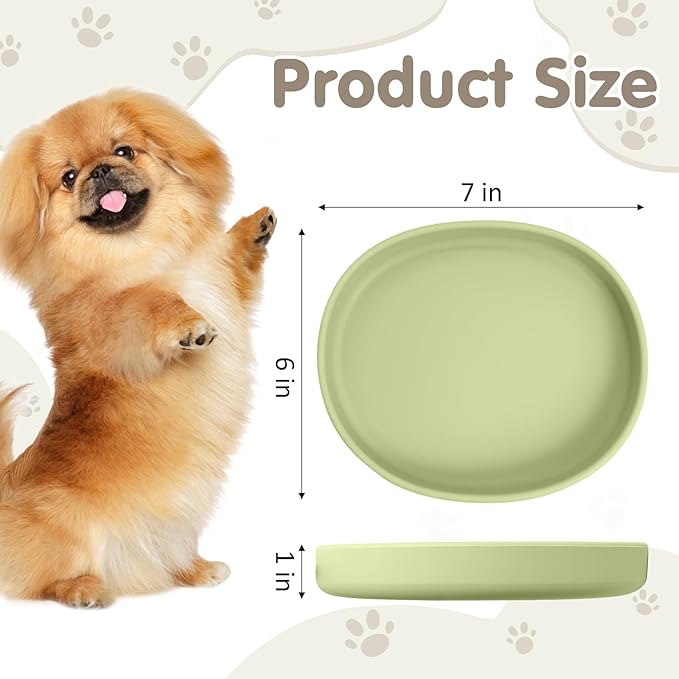 VCEPJH Silicone Dog Plates for Food Shallow Pet Bowl Flat Puppy Food Bowl Whisker Fatigue Cat Feeding Bowls Noiseless Dishes for Dry and Wet Food (Square-Round Green)
