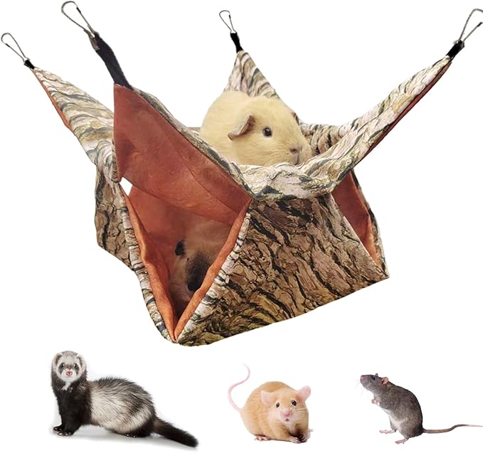 EAEDMY Guinea Pig Rat Ferret Tree Hole Bed and Hammock Tunnel, Hanging Bunk, Parrot Bird Hideout, Small Animals Soft Bed (4.Hammock)