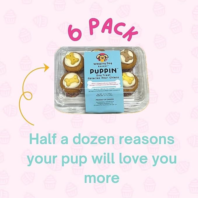 Puppin Mini Cupcake Dog Treat - 6 Pack, Quality Baked Goods for Your Furry Friends, Natural, Soft Cake, Pet Reward, Party Snack