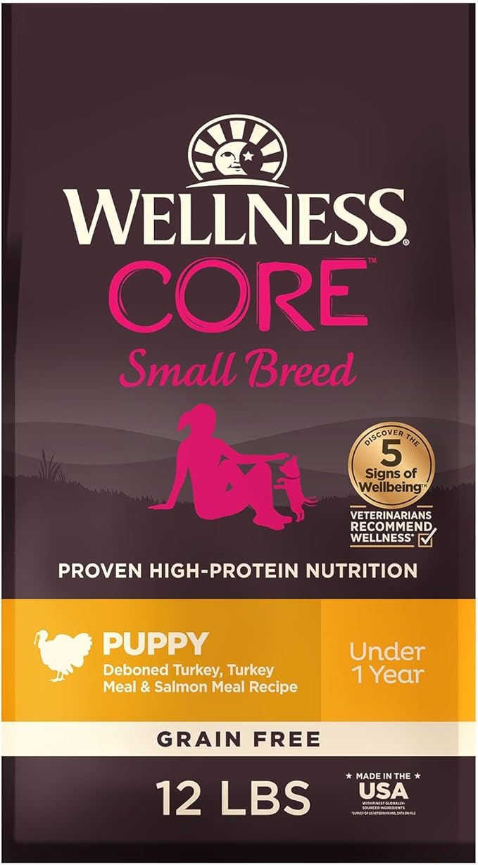 Wellness CORE Puppy Dry Dog Food, Small Breed, Grain-Free, High Protein, Natural, Turkey & Salmon Recipe, (12-Pound Bag)