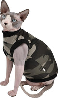 Sphynx Hairless Cat Summer Cotton T-Shirts Cat Vest Pet Clothes,Round Collar Vest Kitten Shirts Sleeveless, Cats & Small Dogs Apparel (Small, Black Camo)