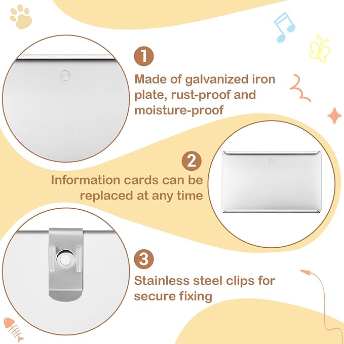 LEIFIDE 10 Pcs Metal Kennel Card Holders Kennel Accessories Dog Cat Boarding Cards Record Pet Care ID Info for Dog Hamster Cage Boarding Supplies for Veterinarian Shelter Grooming (3 x 5 Inches)