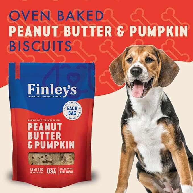 Finley's Crunchy Dog Biscuits, Peanut Butter and Pumpkin, Plant-Based Healthy Treats, Oven Baked Dog Cookies, 12oz, 1 Pack