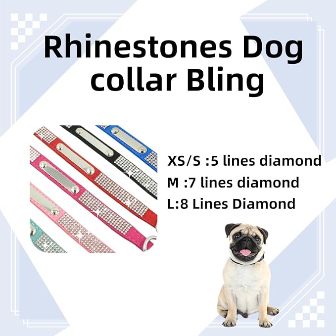 THAIN Rhinestones Personalized Dog Cat Collar Bling Diamond with Engraved Stainless Steel Nameplate for Small Medium Large Dogs (Royal Blue, S)