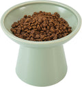 CEEFU Extra Wide Elevated Ceramic Cat Food Bowl - 6.2" Shallow Dish for Whisker Fatigue Relief, 5" Height for Easy Feeding, Lead & Cadmium Free, Durable Raised Cat Food Bowls, Sage Green