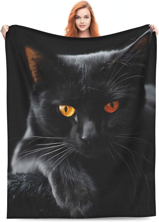 Black Cat Blanket, Gifts for Women, Dark Aesthetic Pet Gothic Soft Lightweight Throw Blankets for Kids Girls, Travel Bed Living Room Decor, 40x50in