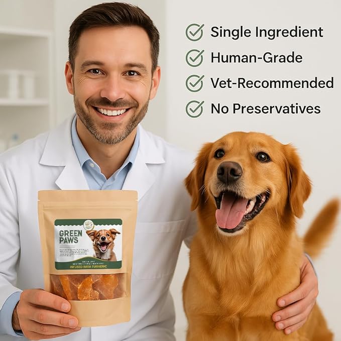Chicken Jerky Dog Treat -Turmeric Infused Natural Chicken Strips, Single Ingredient Healthy Dog Treats, USA Made Gently Dried High Protein Snacks With No Artificial Additives (10 Oz - 283g)